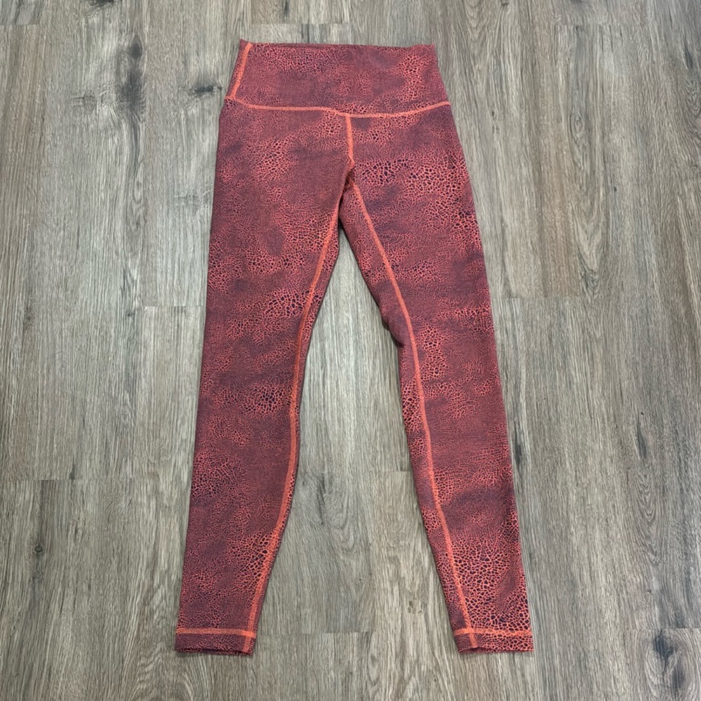 Lululemon Wunder train High Rise 25" Crackle Glaze Vintage Orange Larkspur sz- 6